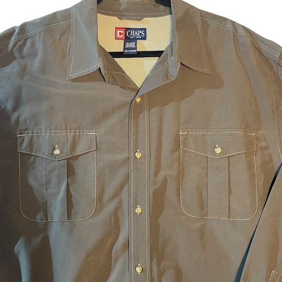 Chaps Long Sleeve Button Up Shirt Men's XXL Gray Utility Pockets - Picture 3 of 9